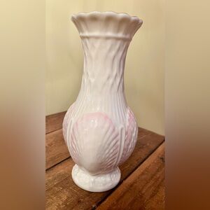 Belleek Pink and White Scalloped Vase